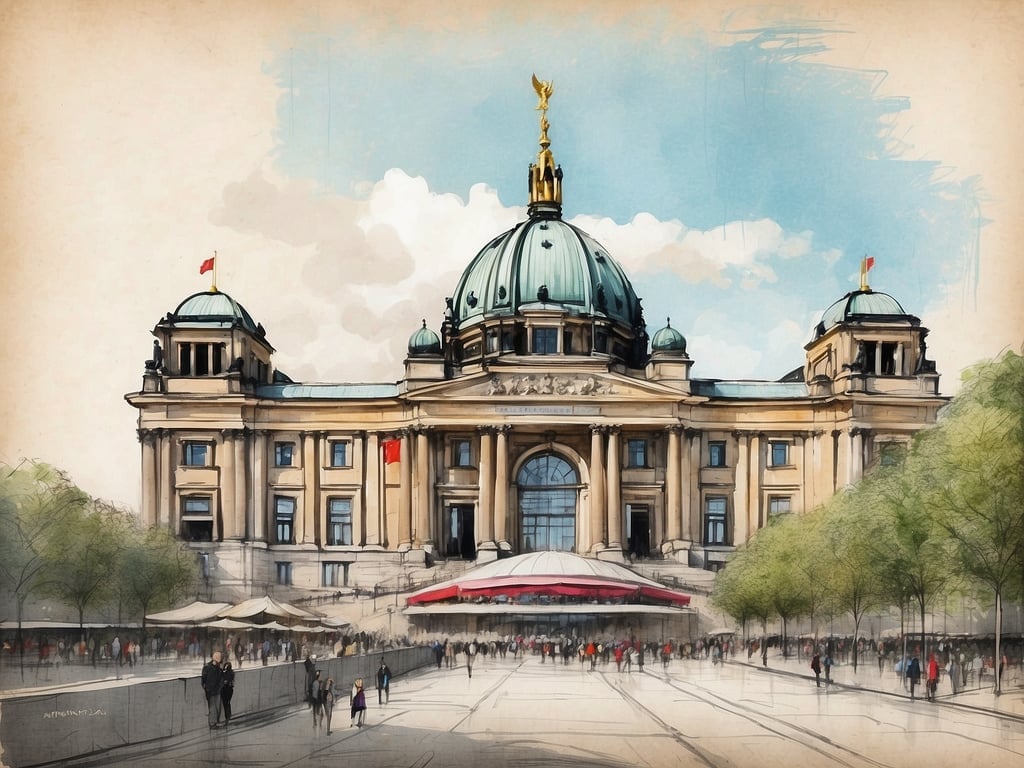 Auf dem Bild ist ein historisches Gebäude mit einer markanten Kuppel und mehreren Türmchen zu sehen. Es scheint sich um ein bedeutendes Bauwerk in einer Stadt zu handeln, das von einem Platz umgeben ist, auf dem viele Menschen unterwegs sind.

Die Pfingstferien in Berlin 2024 sind vom 18. Mai bis zum 26. Mai.