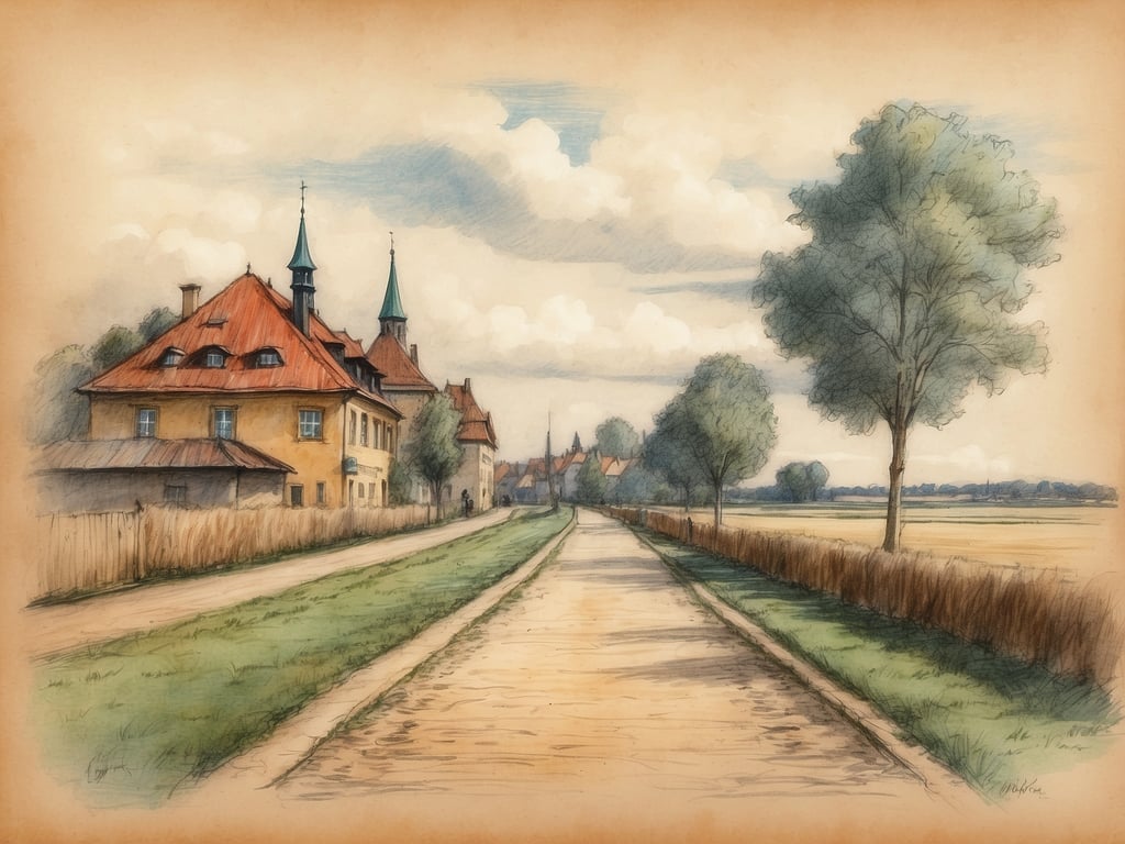 Auf dem Bild ist eine malerische Landschaft mit einer Straße zu sehen, die zwischen Wohnhäusern und Bäumen verläuft. Im Hintergrund sind einige Gebäude mit roten Dächern und Türmen sichtbar, umgeben von einer ruhigen, grünen Umgebung unter einem bewölkten Himmel.

Die Pfingstferien in Niedersachsen 2024 sind vom 18. Mai bis zum 26. Mai.