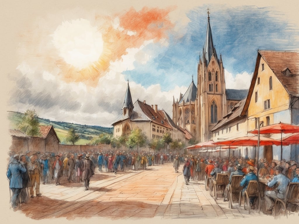 Das Bild zeigt eine belebte Straßenszene in einer Stadt, vermutlich mit einer historischen Architektur im Hintergrund. Die Sonne scheint und es gibt eine Menge von Menschen, die auf der Straße und in Cafés sitzen. 

Die Pfingstferien in Rheinland-Pfalz 2024 sind vom 18. bis 28. Mai.