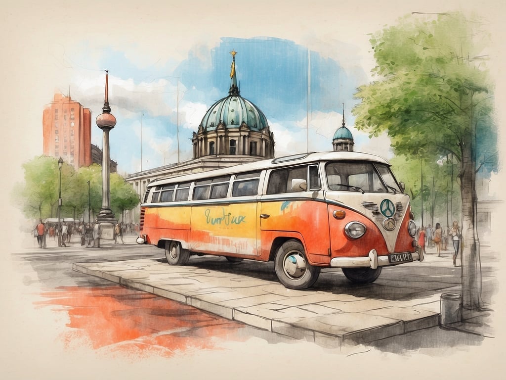 Auf dem Bild ist ein historischer VW-Bus in den Farben Orange und Weiß zu sehen, der auf einer Straße geparkt ist. Im Hintergrund erkennt man eine markante Architektur, die möglicherweise zu einer Kirche oder einem Regierungsgebäude gehört, sowie einige Menschen, die umhergehen und Bäume, die die Straße säumen.

Die Sommerferien in Berlin 2024 sind vom 1. Juli bis zum 11. August.