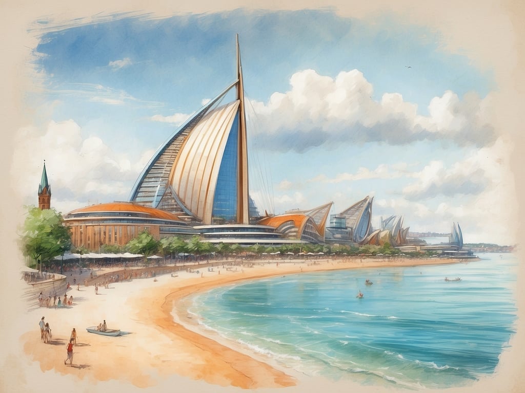 Auf dem Bild ist eine malerische Küstenansicht mit modernen Gebäuden und einer Sandstrandumgebung zu sehen. Es scheint ein lebhafter Ort zu sein, an dem Menschen am Strand spazieren gehen und einige Boote auf dem Wasser schwimmen.

Die Sommerferien in Bremen 2024 beginnen voraussichtlich am 24. Juni und enden am 4. August 2024.