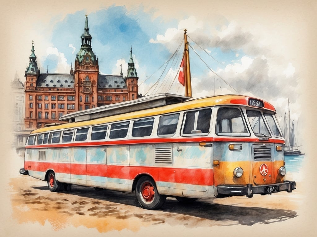Auf dem Bild ist ein alter, farbenfroher Bus zu sehen, der vor einem historischen Gebäude steht. Das Gebäude hat Türme und eine elegante Fassade, was darauf hindeutet, dass es sich um einen wichtigen Ort handelt. Der Bus scheint aus einer früheren Zeit zu stammen und hat einen auffälligen Look.

Die Sommerferien in Hamburg 2024 sind von Montag, den 24. Juni bis Freitag, den 2. August.
