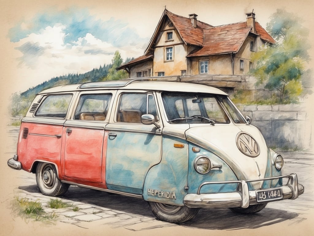 Auf dem Bild ist ein buntes, älteres Volkswagen-Fahrzeug zu sehen, das in einer malerischen Umgebung geparkt ist. Im Hintergrund steht ein schönes, traditionelles Gebäude mit einem roten Dach und Bäumen.

Die Sommerferien in Hessen 2024 sind von Montag, dem 8. Juli, bis Freitag, dem 16. August 2024.