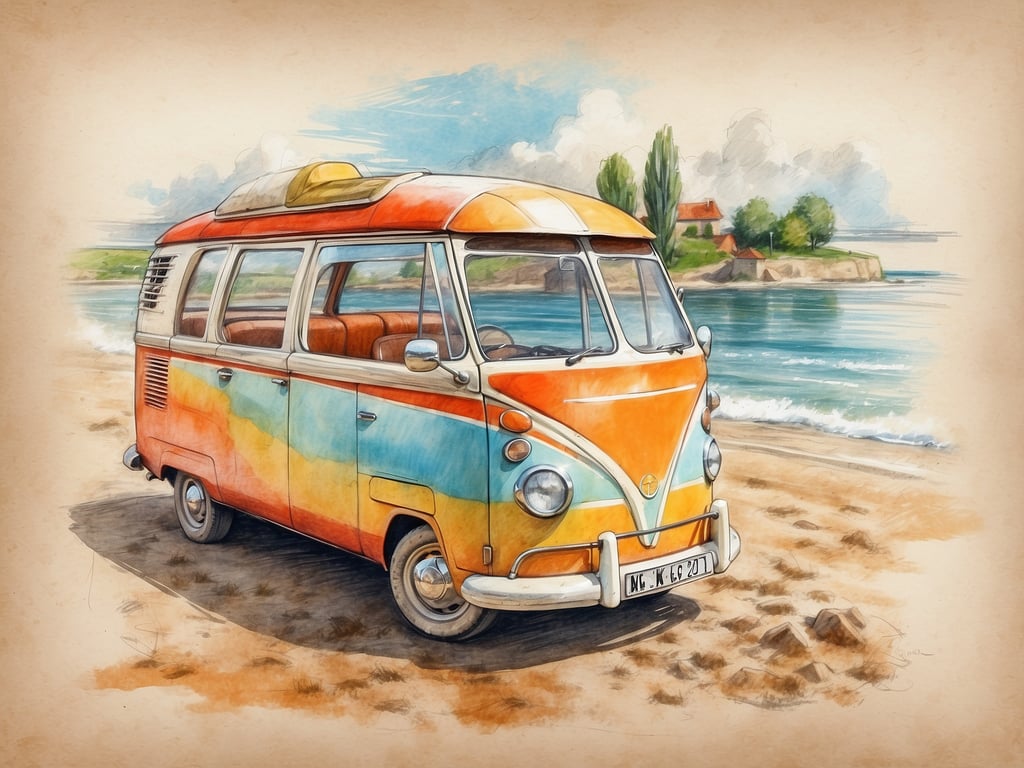 Auf dem Bild ist ein farbenfroher VW Bulli zu sehen, der am Strand parkt. Im Hintergrund sieht man das Meer und eine malerische Landschaft mit einigen Bäumen und einem kleinen Haus auf einem Hügel.

Die Sommerferien in Niedersachsen 2024 sind vom 1. Juli bis zum 11. August 2024.
