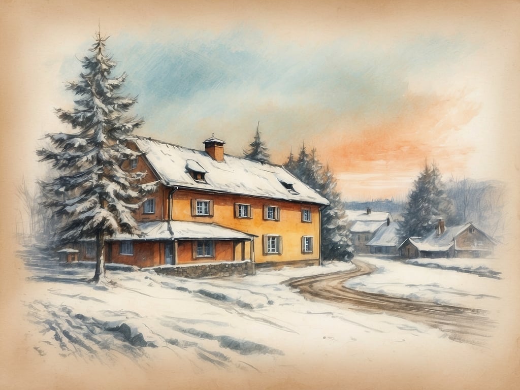 Auf dem Bild ist ein winterliches Landschaftsbild zu sehen, das ein schneebedecktes Haus und umgebende Bäume zeigt. Die Farben wirken sanft und warm, mit einer schönen Aussicht auf die verschneite Umgebung.

Die Weihnachtsferien in Niedersachsen 2024 sind vom 23. Dezember 2024 bis zum 6. Januar 2025.