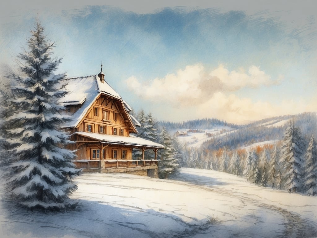 Auf dem Bild ist eine winterliche Landschaft mit einem schneebedeckten Holzhaus zu sehen. Um das Haus herum stehen hohe, verschneite Tannenbäume, und im Hintergrund erstrecken sich sanfte Hügel und Täler.

Die Weihnachtsferien in Sachsen 2024 sind von Montag, dem 23. Dezember 2024, bis einschließlich Freitag, dem 3. Januar 2025.