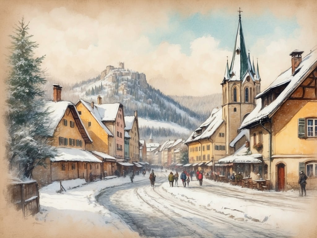 Auf dem Bild ist eine winterliche Landschaft zu sehen, die eine malerische Straße mit schneebedeckten Häusern und einem Kirchturm zeigt. Im Hintergrund ist ein bewaldeter Hügel oder Berg mit einer Ruine zu sehen, und Menschen spazieren gemütlich entlang der Straße.

Wann die Winterferien in Sachsen-Anhalt 2024 sind: Sie beginnen am 22. Dezember 2024 und enden am 4. Januar 2025.