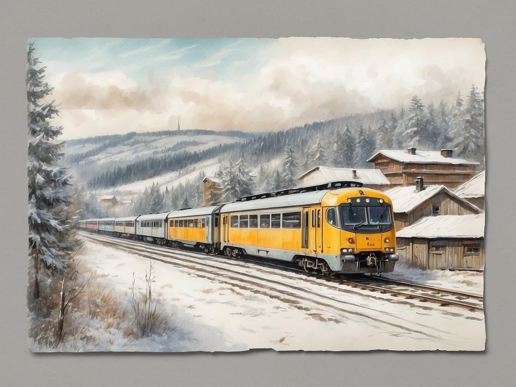 Auf dem Bild ist ein gelber Zug zu sehen, der durch eine schneebedeckte Landschaft fährt. Eingebettet in eine winterliche Umgebung sieht man einige Gebäude und Tannenbäume im Hintergrund. 

Die Winterferien in Thüringen 2024 sind vom 22. Dezember 2024 bis zum 4. Januar 2025.