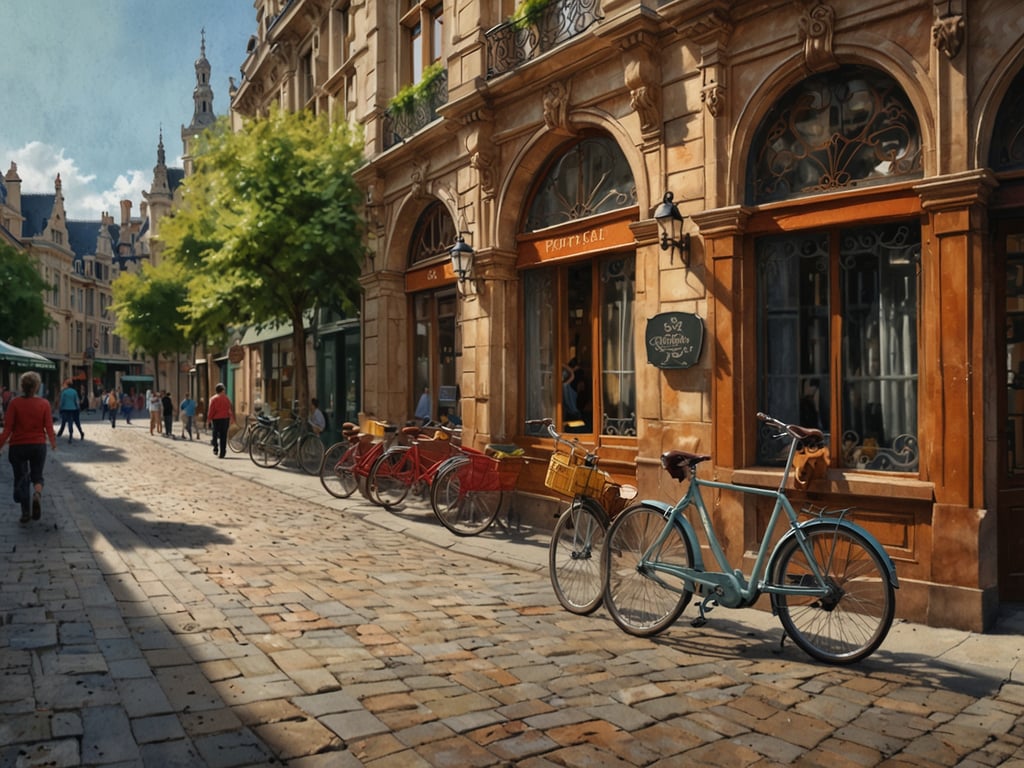 Auf dem Bild ist eine malerische Straße in einer Stadt zu sehen, möglicherweise Mons. Die Szenerie zeigt historische Gebäude, Bäume und Fahrräder, die an der Seite stehen. 

Hier sind einige praktische Reisetipps für Mons:

1. **Öffentliche Verkehrsmittel**: Nutzen Sie die Straßenbahnen und Busse, um bequem durch die Stadt zu reisen. Die Haltestellen sind gut beschildert.

2. **Fahrradverleih**: Es gibt in der Stadt Möglichkeiten, Fahrräder zu mieten. Dies ist eine umweltfreundliche Art, die Umgebung zu erkunden.

3. **Einheimische Speisen**: Probieren Sie lokale Spezialitäten in den Restaurants oder Cafés entlang der Straßen. 

4. **Stadtführungen**: Nehmen Sie an geführten Touren teil, um mehr über die Geschichte und Kultur Monss zu erfahren.

5. **Spaziergänge**: Die Altstadt ist fußgängerfreundlich und ideal für Spaziergänge. Genießen Sie die Architektur und die Atmosphäre.

6. **Kulturelle Veranstaltungen**: Informieren Sie sich über lokale Veranstaltungen oder Festivals, die während Ihres Besuchs stattfinden. 

Diese Tipps helfen Ihnen, das Beste aus Ihrem Besuch in Mons herauszuholen!