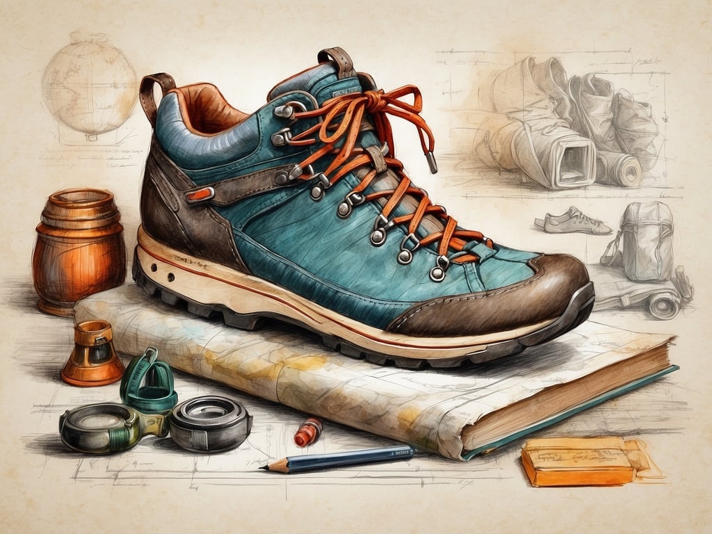 Auf dem Bild ist ein Wanderschuh zu sehen, umgeben von verschiedenen Wanderutensilien wie Karten, einem Kompass, Stiften und einem Rucksack. 

Was man zum Wandern braucht:

1. **Wanderschuhe** – gutes Schuhwerk ist essenziell für Komfort und Sicherheit.
2. **Karten und/oder GPS** – zur Orientierung in der Natur.
3. **Kompass** – falls die Technik versagt, ist ein Kompass wichtig.
4. **Rucksack** – um alle notwendigen Utensilien zu transportieren.
5. **Wasserflasche** – ausreichend Flüssigkeit ist lebenswichtig.
6. **Snacks** – Energienahrung für unterwegs.
7. **Erste-Hilfe-Set** – für Notfälle vorbereitet sein.
8. **Wetterfeste Kleidung** – Schutz vor den Elementen.
9. **Trekkingstöcke** – zur Unterstützung beim Gehen auf unebenem Terrain.

Diese Ausrüstung sorgt für ein sicheres und angenehmes Wandererlebnis.