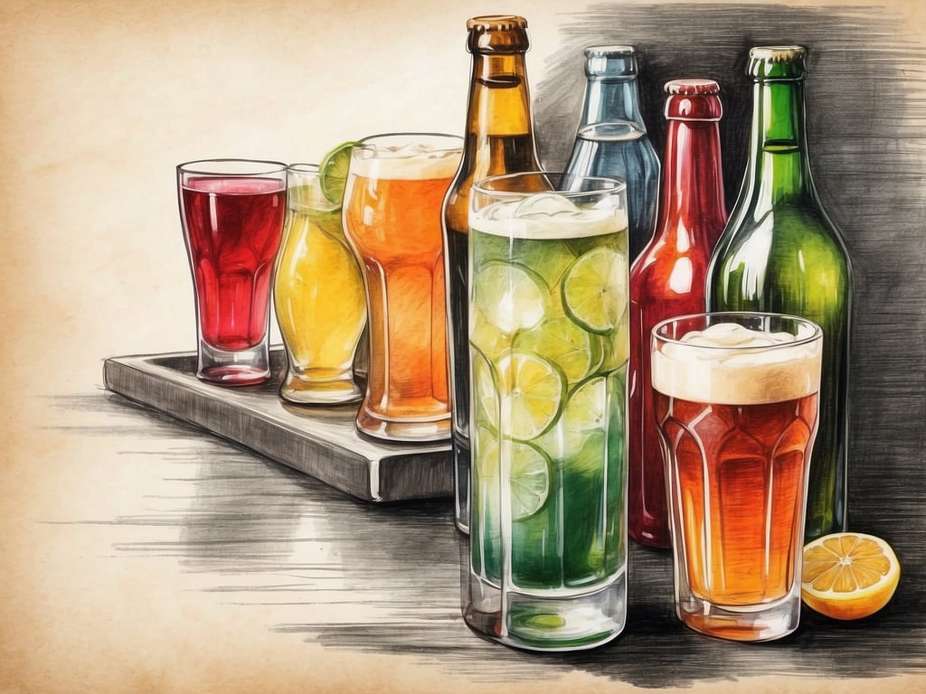 Auf dem Bild sind verschiedene Gläser mit Getränken und einige Flaschen zu sehen, darunter farbige Erfrischungsgetränke, Bier und Limonade.

Was im MSC Getränkepaket Easy inklusive ist:

1. Alle alkoholfreien Getränke: Softdrinks, Wasser, Fruchtsäfte.
2. Eine Auswahl an Cocktails und Longdrinks.
3. Bier vom Fass und Flaschenbier.
4. Hauswein (rot und weiß) sowie ein Glas Sekt.
5. Kaffee und Tee.

Das Paket umfasst eine breite Palette an Getränken, die während des Aufenthalts an Bord genossen werden können.