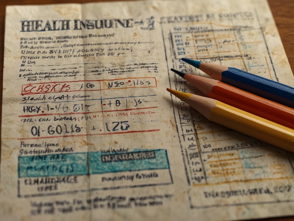 Auf dem Bild ist ein Dokument zur Krankenversicherung zu sehen, das handschriftliche Notizen und eine Tabelle enthält. Es scheint, dass es sich um eine Art Versicherungsnachweis handelt, möglicherweise mit Angaben zu bestimmten Leistungen oder Bedingungen. 

Was kostet eine Krankenversicherung in den USA? Die Kosten für eine Krankenversicherung variieren stark, abhängig von Faktoren wie dem gewählten Plan, dem Wohnort und dem Einkommen. Im Durchschnitt können die monatlichen Prämien zwischen 200 und 600 USD oder mehr liegen.