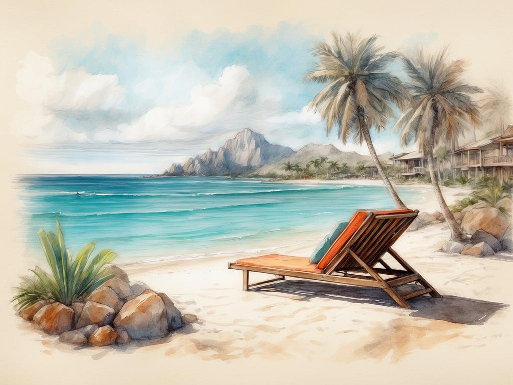 Auf dem Bild ist ein schöner Strand mit einer Liege zu sehen, umgeben von Palmen und Blick auf das azurblaue Meer. 

Was macht man den ganzen Tag auf den Malediven? Man entspannt am Strand, schwimmt im klaren Wasser, genießt die Sonne, macht Schnorcheltouren, erkundet die Unterwasserwelt und genießt köstliche frisch zubereitete Speisen in den Resorts. Oft verbringt man auch Zeit mit Wellness-Angeboten oder erholt sich einfach in der tropischen Umgebung.