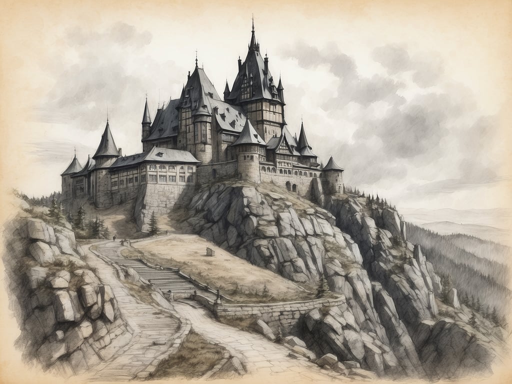 Auf dem Bild ist ein eindrucksvolles Schloss zu sehen, das auf einem Felsen thront. Es erinnert an eine majestätische Burg mit zahlreichen Türmen und einem romantischen Flair. 

Wenn man im Harz ist, sollte man unbedingt die Wernigerode Burg besuchen. Diese bietet nicht nur eine beeindruckende Architektur, sondern auch eine herrliche Aussicht über die Umgebung. Ebenfalls sehenswert ist die Brockenbahn, die zum höchsten Berg des Harzes führt, sowie das malerische Städtchen Quedlinburg mit seinen historischen Altbauten. Auch die Rappbodetalsperre ist ein Highlight, bekannt für ihre Brücke und die beeindruckenden Aussichten.