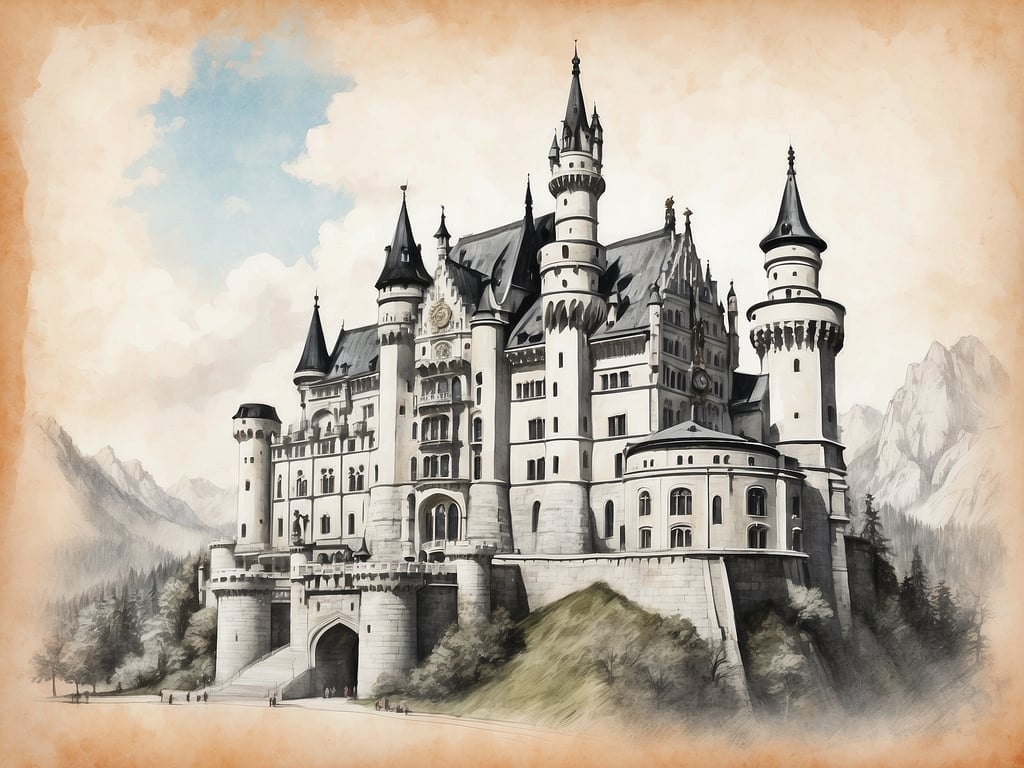 Auf dem Bild ist ein beeindruckendes Schloss mit Türmen und gotischen Elementen zu sehen. Was man in Deutschland gesehen haben muss, ist unter anderem das Schloss Neuschwanstein. Es gilt als eines der bekanntesten und malerischsten Schlösser in Deutschland und zieht jährlich zahlreiche Touristen an. Die atemberaubende Lage in den bayerischen Alpen macht es zu einem beliebten Fotomotiv.
