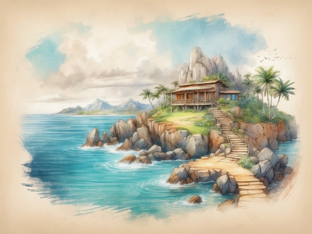 Auf dem Bild ist eine malerische Küstenlandschaft mit einem kleinen, traditionellen Haus auf einem Felsen zu sehen. Umgeben von Palmen und einem klaren blauen Wasser, führt ein steiniger Weg zum Gebäude. Im Hintergrund sind beeindruckende Berge und eine ruhige See zu erkennen.

Unter Island Hopping versteht man das Reisen von Insel zu Insel, oft in einer bestimmten Region, wobei Touristen verschiedene Inseln erkunden und dabei vielfältige Landschaften sowie Kulturen erleben. Diese Art des Reisens ist in vielen tropischen Gebieten beliebt, da sie es ermöglicht, verschiedene Strände, Aktivitäten und Sehenswürdigkeiten zu genießen.