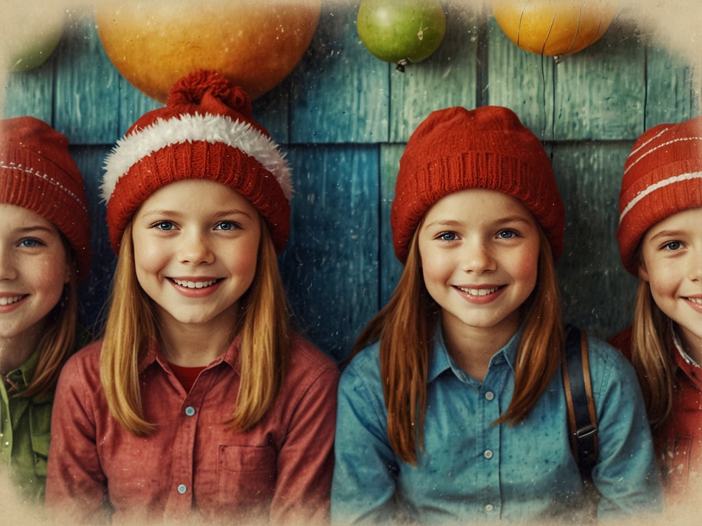 Auf dem Bild sind vier fröhliche Kinder zu sehen, die rote Mützen tragen und lächeln. Sie scheinen in einer festlichen Umgebung zu sein, möglicherweise in der Vorweihnachtszeit. 

Für den Weihnachtsurlaub 2024 könnten längere Familienauszeiten in sonnigen Zielen eine tolle Möglichkeit sein, um dem Winter zu entfliehen und die Zeit zusammen zu genießen. Die festliche Stimmung und die Freude der Kinder könnten eine schöne Inspiration für eine kreative Familie sein, die nach besonderen Erlebnissen in der Weihnachtszeit sucht.
