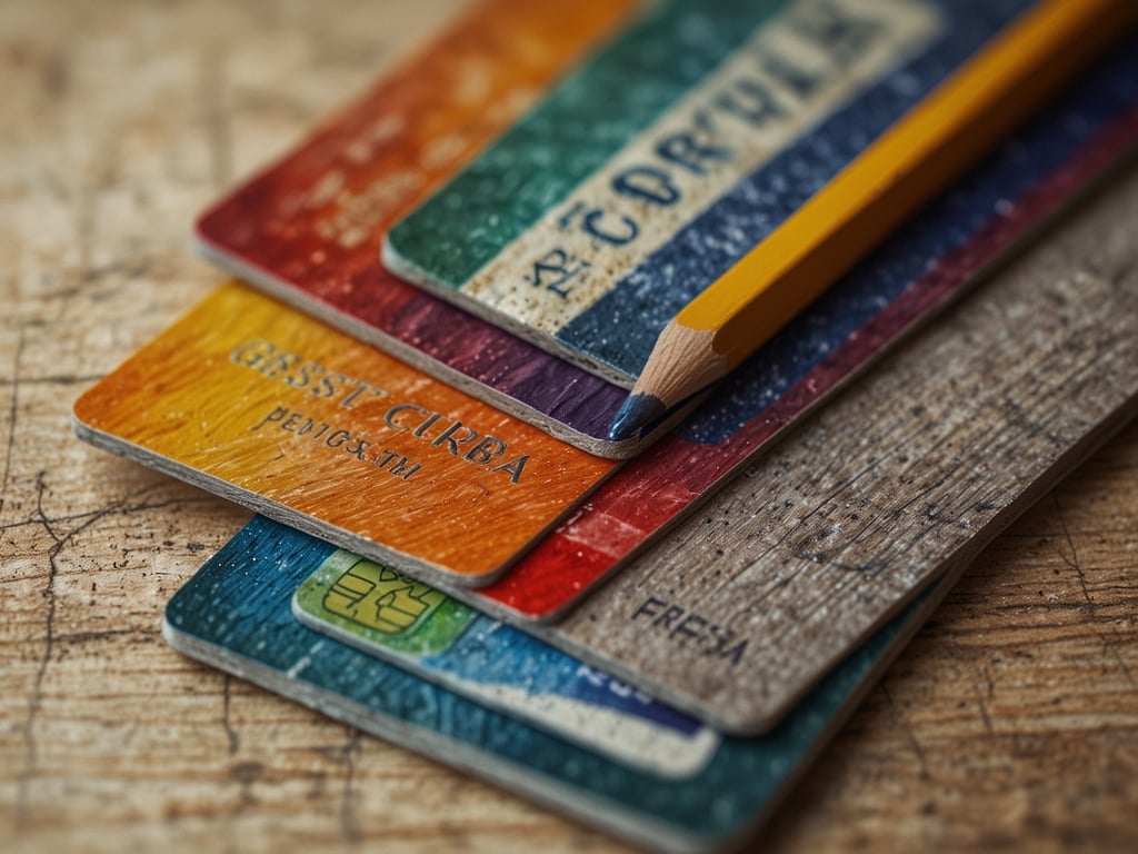 Auf dem Bild sind mehrere Karten in verschiedenen Farben übereinander gestapelt, zusammen mit einem gelben Bleistift. Die Karten sehen aus wie Kredit- oder Mitgliedskarten, möglicherweise im Design von Holz oder Texturen. 

Wenn es um die Frage geht, welche Kreditkarte für die USA geeignet ist, sind häufig genutzte Optionen Visa, MasterCard und American Express. Es hängt jedoch von den individuellen Bedürfnissen und deinem Reiseverhalten ab.