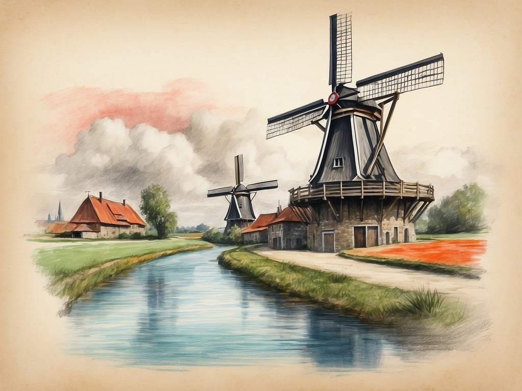 Auf dem Bild sind Windmühlen und ländliche Landschaften mit Wasser und Feldern zu sehen. 

Deutschland grenzt an folgende Länder: 
- Dänemark 
- Polen 
- Tschechien 
- Österreich 
- Schweiz 
- Frankreich 
- Luxemburg 
- Belgien 
- Niederlande 

Diese Länder bilden die Nachbarstaaten Deutschlands.