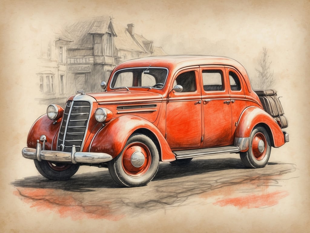 Auf dem Bild ist ein rotes Oldtimer-Auto zu sehen, das in einem skizzierten urbanen Setting dargestellt ist. Es hat runde Scheinwerfer und eine nostalgische Form, die typisch für Autos aus der Mitte des 20. Jahrhunderts ist.

In Belgien spricht man hauptsächlich Niederländisch, Französisch und Deutsch.