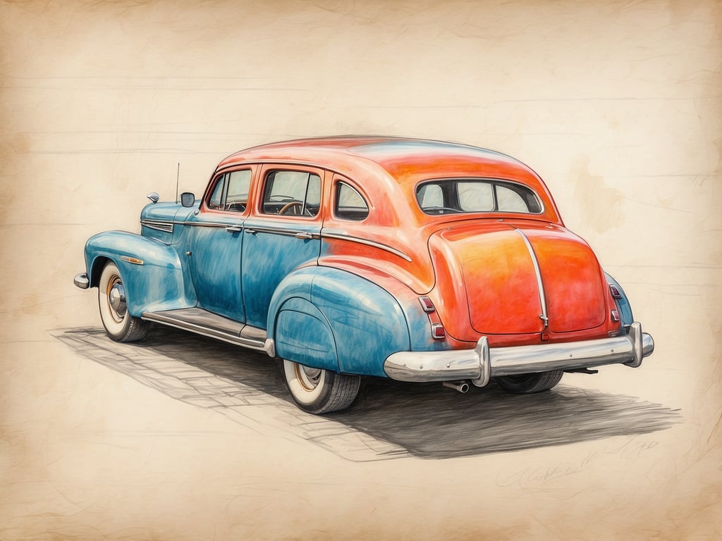 Auf dem Bild ist ein klassischer, farbenfroher Oldtimer zu sehen, der aus zwei Farben besteht: Blau und Orange. Er hat eine charakteristische Form mit einem großen Kofferraum und mehreren Fenstern.

Berlin ist ein Stadtstaat und kein Bundesland im traditionellen Sinne, aber es wird oft als eines der 16 Bundesländer Deutschlands angesehen.