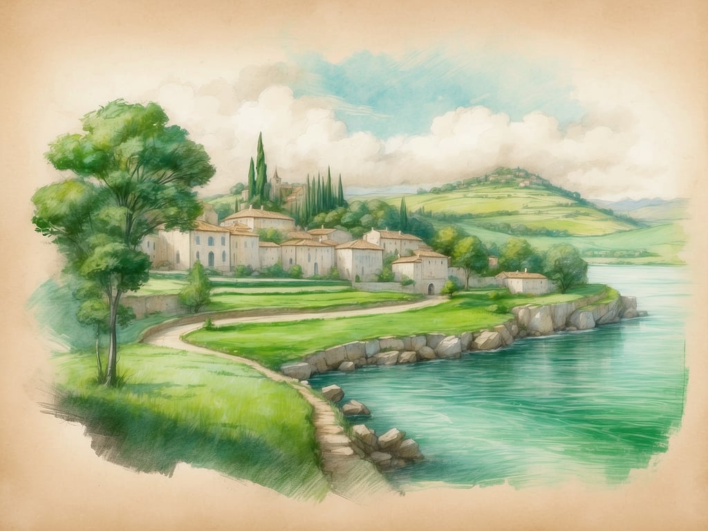 Auf dem Bild ist eine idyllische Landschaft mit einem ruhigen Gewässer, sanften Hügeln und Gebäuden zu sehen, die eine ruhige, malerische Szene schaffen. Es erinnert an eine ländliche Umgebung, möglicherweise in Südeuropa.

Bremen ist von keinem Bundesland umschlossen; es handelt sich um eine Stadtstaat.