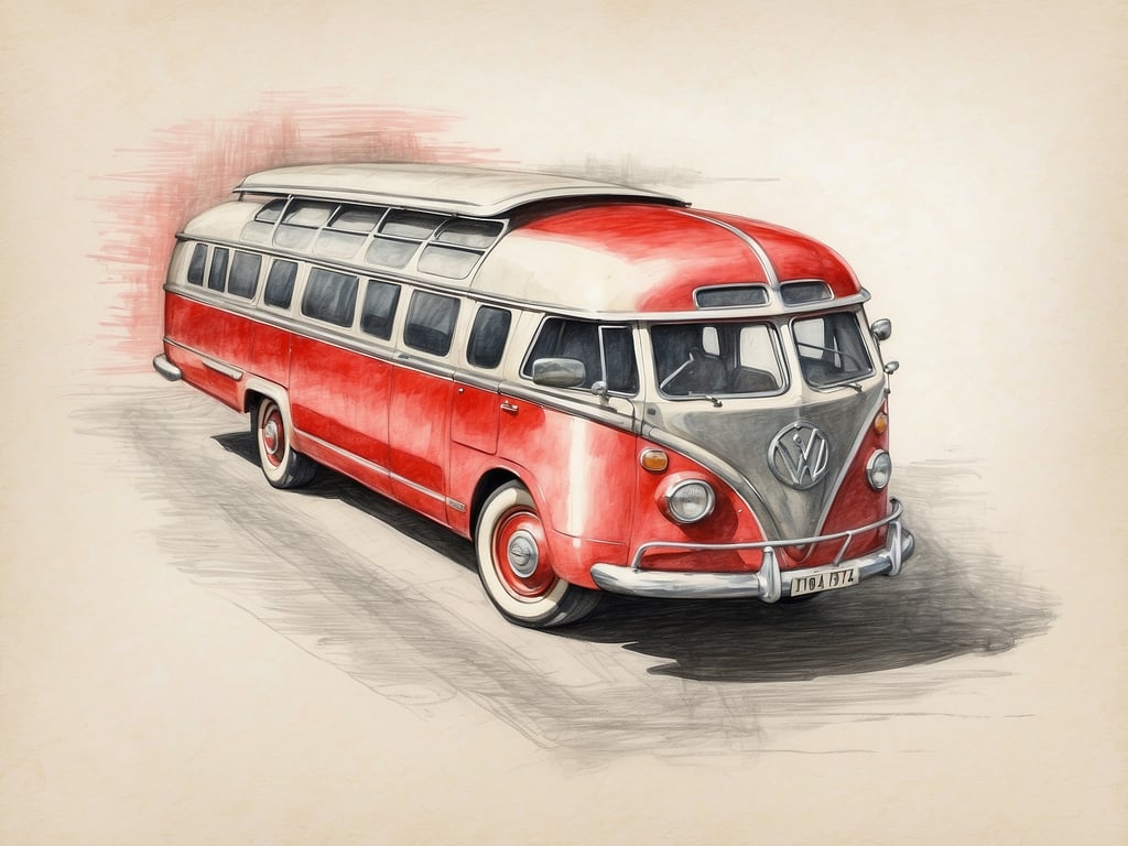 Auf dem Bild ist ein roter Volkswagen-Bus zu sehen, der einen nostalgischen Charme versprüht. 

Zu den berühmtesten Hotels der Welt gehören unter anderem:

1. **Burj Al Arab** in Dubai, bekannt für seine luxuriöse Architektur.
2. **The Ritz Paris** in Frankreich, ein Symbol für Eleganz und Luxus.
3. **The Savoy** in London, berühmt für seinen historischen Charme und erstklassigen Service.
4. **Taj Mahal Palace** in Mumbai, ein ikonisches Hotel mit beeindruckender Geschichte.
5. **The Plaza Hotel** in New York City, bekannt aus vielen Filmen und für seine außergewöhnliche Lage. 

Diese Hotels sind für ihren Service, ihre Lage und oft auch für ihre einzigartige Architektur bekannt.