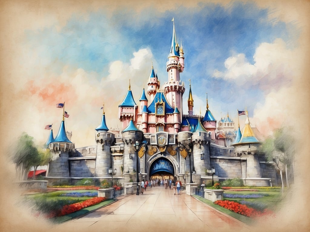 Auf dem Bild ist eine märchenhafte Burg zu sehen, die an die typischen Disney-Motive erinnert. Dies könnte ein Hinweis auf Disneyland oder einen ähnlichen Freizeitpark sein.

Die meistbesuchten Freizeitparks der Welt sind oft die Disney-Parks, darunter:

1. **Magic Kingdom** (Walt Disney World, Florida)
2. **Disneyland Park** (Kalifornien)
3. **Tokyo Disneyland** (Japan)
4. **Universal Studios** (Orlando, Florida)
5. **EPCOT** (Walt Disney World, Florida)

Diese Parks ziehen jedes Jahr Millionen von Besuchern an und bieten eine Vielzahl von Attraktionen und Unterhaltungsmöglichkeiten.