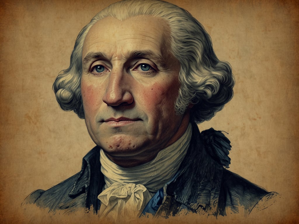 Auf dem Bild ist eine Darstellung einer Person zu sehen. Wer war der erste Präsident der USA? George Washington.