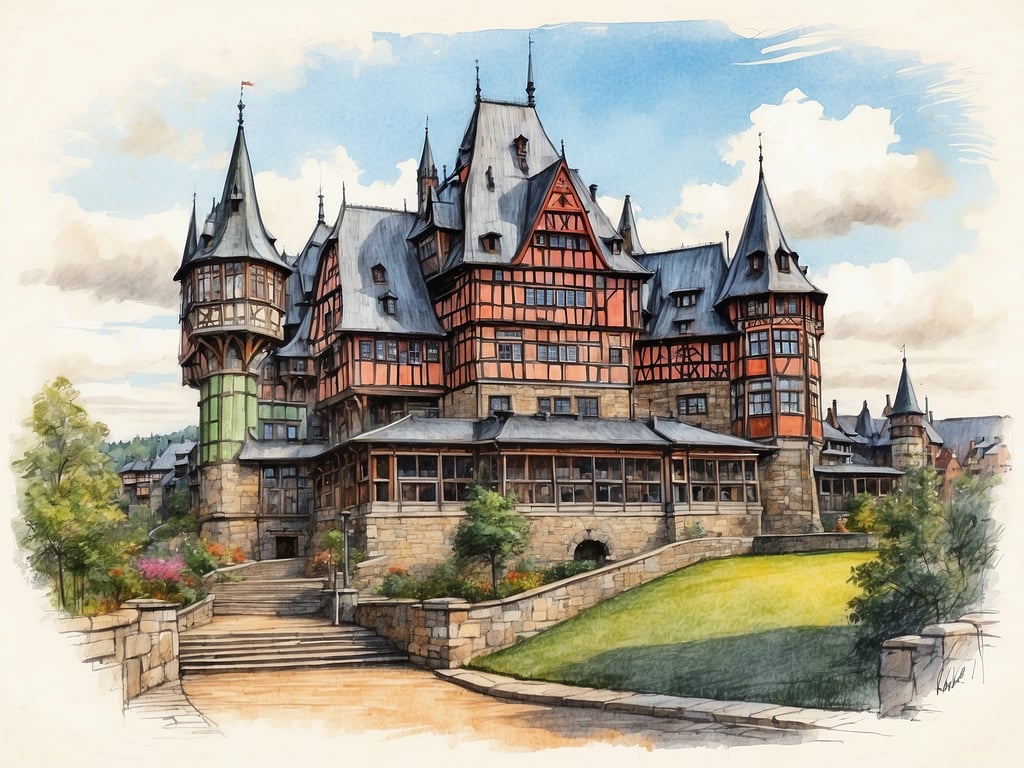 Wernigerode mit Schloss über der Fachwerk-Altstadt am Nordrand des Harz