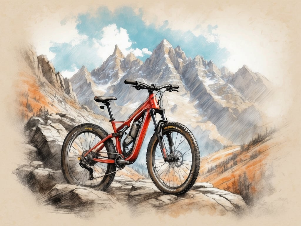 Auf dem Bild ist ein Mountainbike zu sehen, das auf einem felsigen Untergrund in einer bergigen Landschaft platziert ist. Die Umgebung ist von hohen Bergen und blauem Himmel geprägt, was eine ideale Kulisse für Mountainbike-Abenteuer darstellt. 

Wenn du einen guten Mountainbike-Urlaub für Anfänger suchst, achte auf diese Punkte:

1. **Geeignete Trails**: Suche nach Reisezielen mit anfängerfreundlichen Strecken, die nicht zu steil oder technisch sind.
2. **Fahrradverleih**: Stelle sicher, dass es vor Ort Möglichkeiten gibt, geeignete Mountainbikes zu leihen.
3. **Geführte Touren**: Informiere dich über geführte Touren, die von erfahrenen Guides geleitet werden, um die Technik sicher zu erlernen.
4. **Unterkunft in der Nähe**: Finde eine Unterkunft, die in der Nähe von Trails liegt, um die Anreise zu minimieren.
5. **Ausstattung und Sicherheit**: Achte darauf, dass Ausrüstung wie Helme und Schutzkleidung zur Verfügung steht.

Diese Tipps helfen dir, einen gelungenen Mountainbike-Urlaub zu planen!