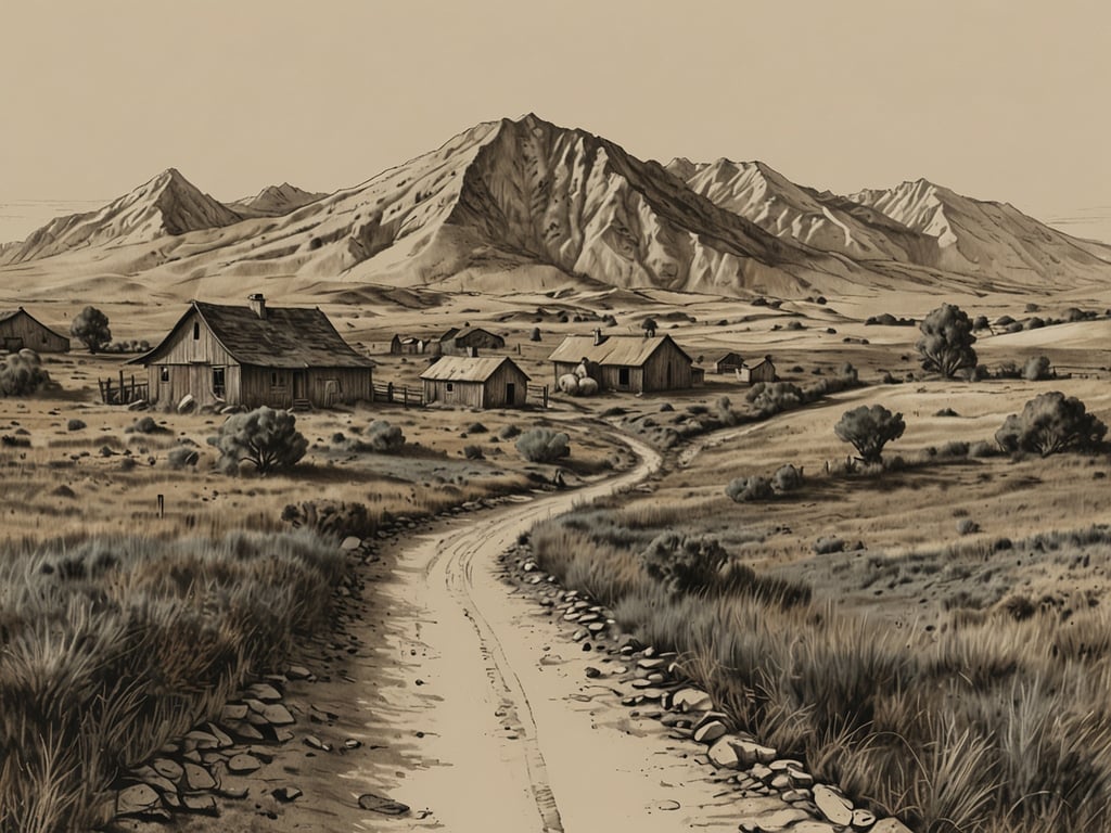 Das Bild zeigt eine Landschaft mit Hütten und Bergen im Hintergrund. Ein schmaler Weg führt durch die Szene, umgeben von Gras und Büschen. Die Farbpalette ist in sanften, erdigen Tönen gehalten.

Wie groß ist die USA? Die USA haben eine Fläche von etwa 9.8 Millionen Quadratkilometern.