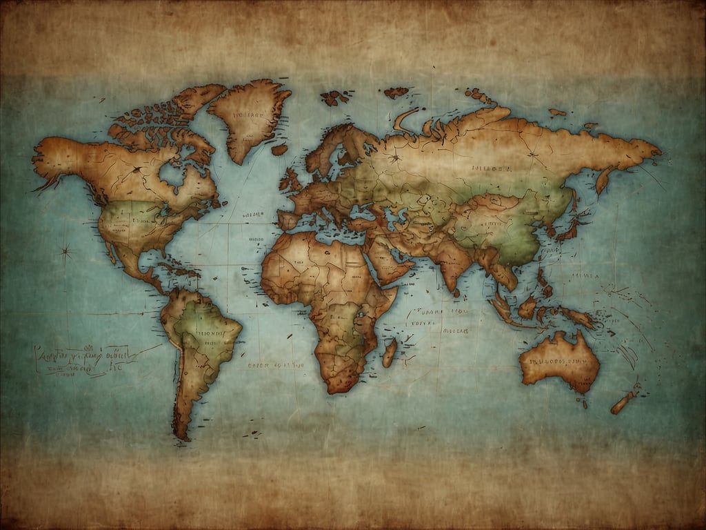 Auf dem Bild ist eine Weltkarte zu sehen, die verschiedene Kontinente und Ozeane darstellt. Die Karte hat einen historischen oder antiken Stil mit einer braunen und blauen Farbpalette.

Wie lange fliegt man in die USA? Das hängt vom Ausgangsort ab. Ein Flug von Europa in die USA dauert in der Regel zwischen 8 und 12 Stunden, während Flüge aus Asien oft länger sind.