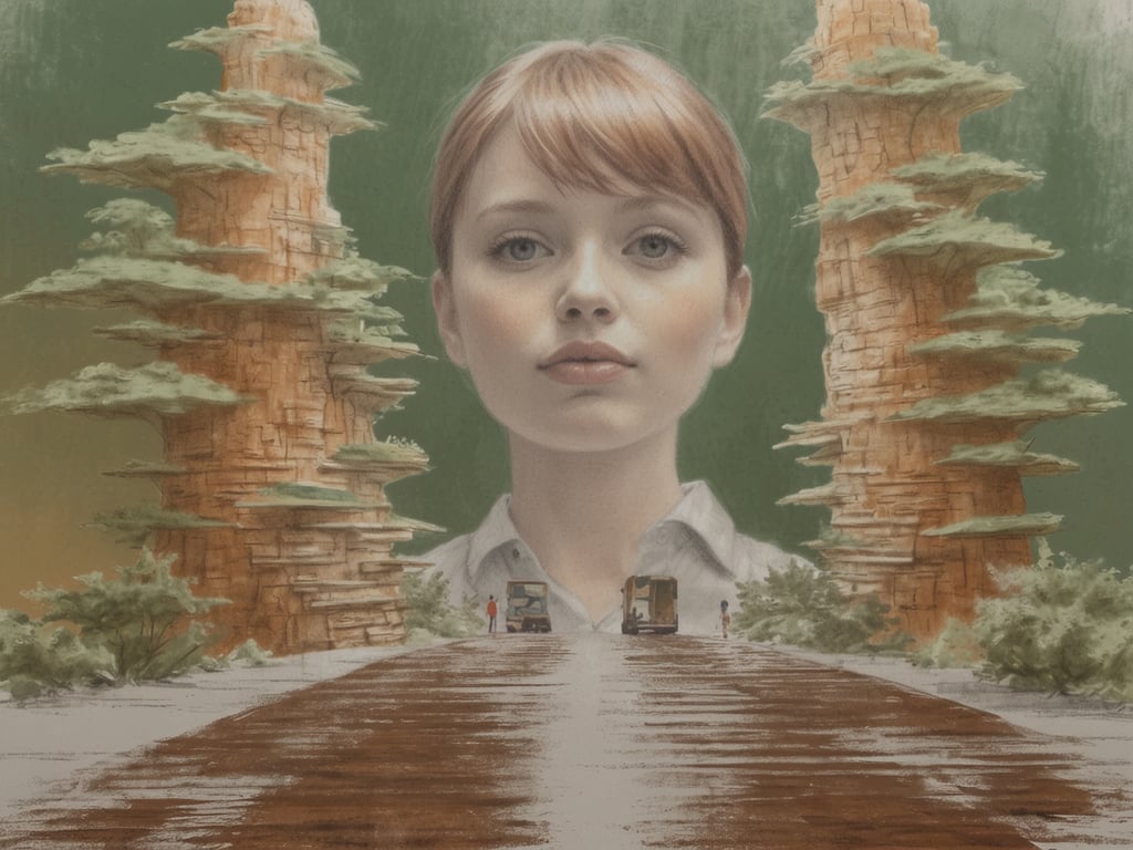 Auf dem Bild ist eine stilisierte, künstlerische Darstellung zu sehen, die eine junge Frau im Vordergrund sowie markante Felsen oder Bäume im Hintergrund zeigt. Der Weg, der zwischen diesen Strukturen verläuft, deutet auf eine Reise hin.

Bezüglich der Nachhaltigkeit von Busreisen: Busreisen sind im Allgemeinen eine umweltfreundliche Form des Reisens, da sie im Vergleich zu Flugreisen einen geringeren CO2-Ausstoß pro Person haben. Durch die Nutzung öffentlicher Verkehrsmittel können die Verkehrsstaus verringert und die Emissionen pro Passagier reduziert werden. Dies macht sie zu einer nachhaltigen Option für umweltbewusste Reisende.