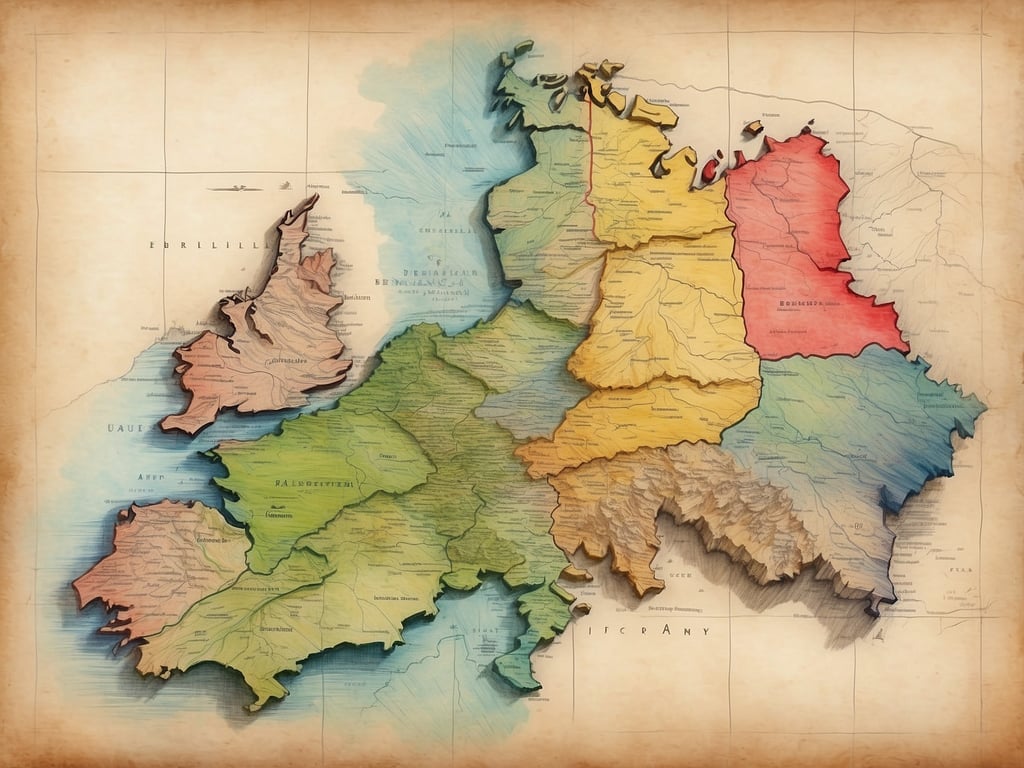 Auf dem Bild ist eine farbige Karte zu sehen, die anscheinend verschiedene geografische Regionen darstellt. Die Darstellung könnte historische oder regionale Unterschiede zeigen.

Wie viel Bundesländer gibt es in Deutschland? Es gibt 16 Bundesländer in Deutschland.