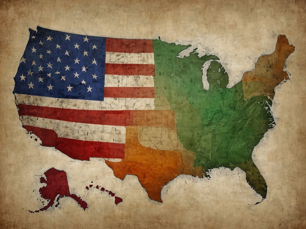 Auf dem Bild ist eine künstlerische Darstellung der Vereinigten Staaten zu sehen, die in verschiedene Farben unterteilt ist, wobei Teile der US-Flagge eingefügt sind. 

Wie viel Geld hat die USA? Das hängt von verschiedenen Faktoren ab, wie dem Staatsbudget, der Staatsverschuldung und den finanziellen Ressourcen des Landes. Im Jahr 2023 beträgt die Staatsverschuldung der USA über 31 Billionen US-Dollar.