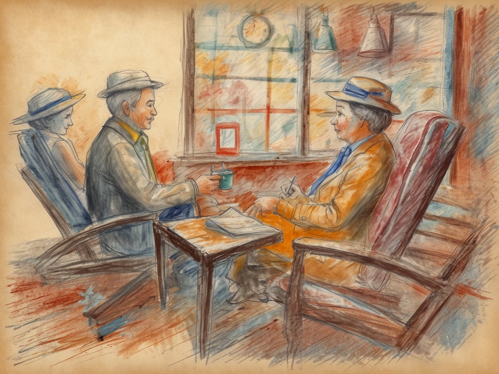 Auf dem Bild sind zwei Personen zu sehen, die in einem gemütlichen Raum miteinander sprechen. Eine dritte Person sitzt rechts im Hintergrund. Alle scheinen entspannt zu sein und möglicherweise Kaffee zu trinken oder eine Diskussion zu führen. 

Zur Frage nach dem Urlaub bei einer 4-Tage-Woche: In vielen Fällen haben Mitarbeitende bei einer 4-Tage-Woche proportional weniger Arbeitstage, das bedeutet, dass der Urlaub ebenfalls entsprechend angepasst wird. Zum Beispiel, wenn jemand normalerweise 30 Tage Urlaub bei einer 5-Tage-Woche hat, könnte dieser Urlaub auf etwa 24 Tage bei einer 4-Tage-Woche angepasst werden, je nach Unternehmenspolitik.