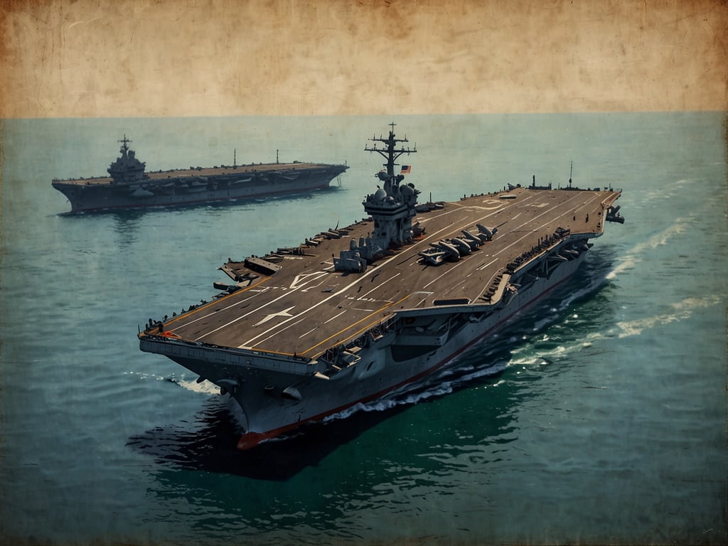 Auf dem Bild sind zwei Flugzeugträger zu sehen, die auf dem Wasser fahren. Die Flugzeugträger haben Flugzeuge auf ihren Decks. 

Wie viele Flugzeugträger hat die USA? Die USA besitzen derzeit 11 aktive Flugzeugträger.