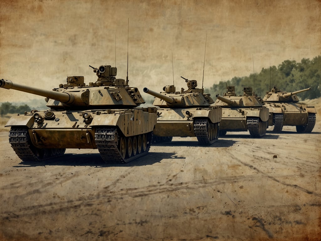 Auf dem Bild sind mehrere Panzer zu sehen, die in einer Reihe positioniert sind. Sie haben eine charakteristische Form mit einem langen Geschütz und einem gepanzerten Körper.

Wie viele Panzer hat die USA?