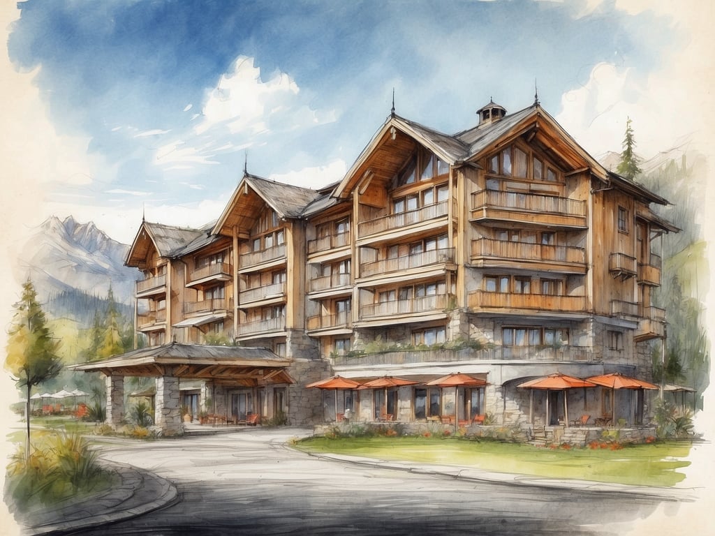 Auf dem Bild ist ein schönes, großes Gebäude zu sehen, das an ein Hotel erinnert. Es hat traditionelle architektonische Elemente mit Holzbalkonen und einem Dach, das typisch für alpine Bauten ist. Der Außenbereich wirkt einladend und hat Terrassen mit Orangetönen.

Wenn du nach einer Unterkunft in Grömitz suchst, gibt es verschiedene Möglichkeiten wie Hotels, Ferienwohnungen und Pensionen. Du könntest zum Beispiel auf Buchungsportalen oder der Website der Touristeninformation von Grömitz nachsehen, um das passende Angebot zu finden.